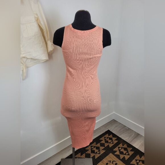 Women's XS Outfit Ribknit Bodycon Dress Linen Button Waist Tie Shirt Pink White - Picture 12 of 14